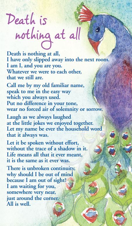 Prayer Card - Death Is Nothing At All – Kevin Mayhew
