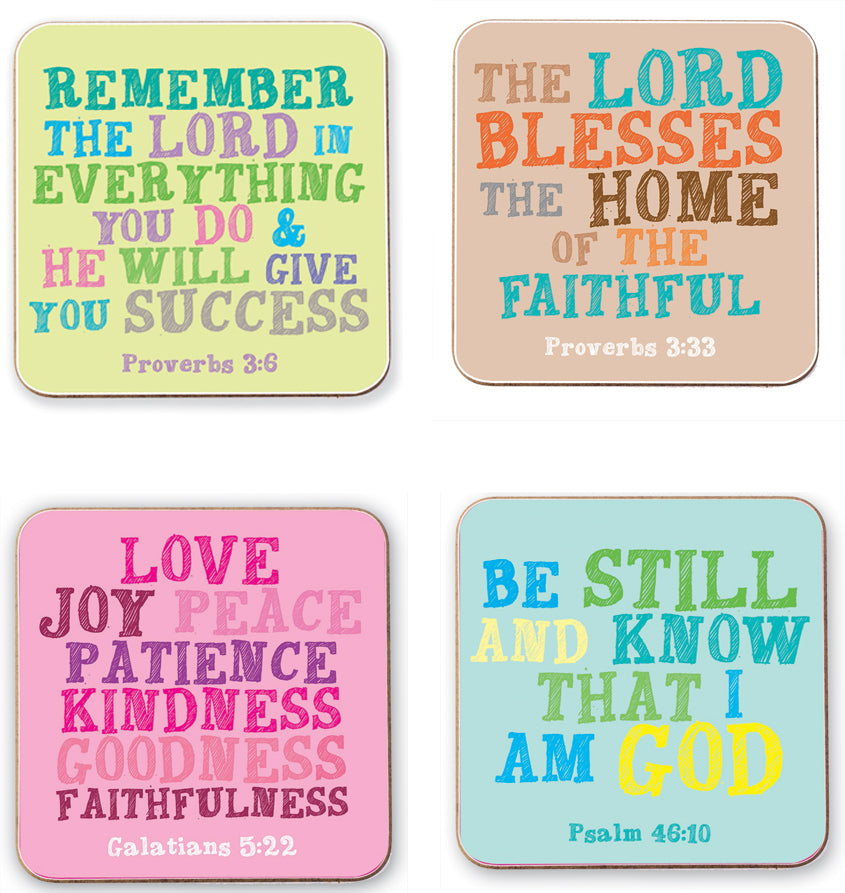 Inspirational Bible Quotes Coaster Set (Set Of 4 Designs)Inspirational Bible Quotes Coaster Set (Set Of 4 Designs)