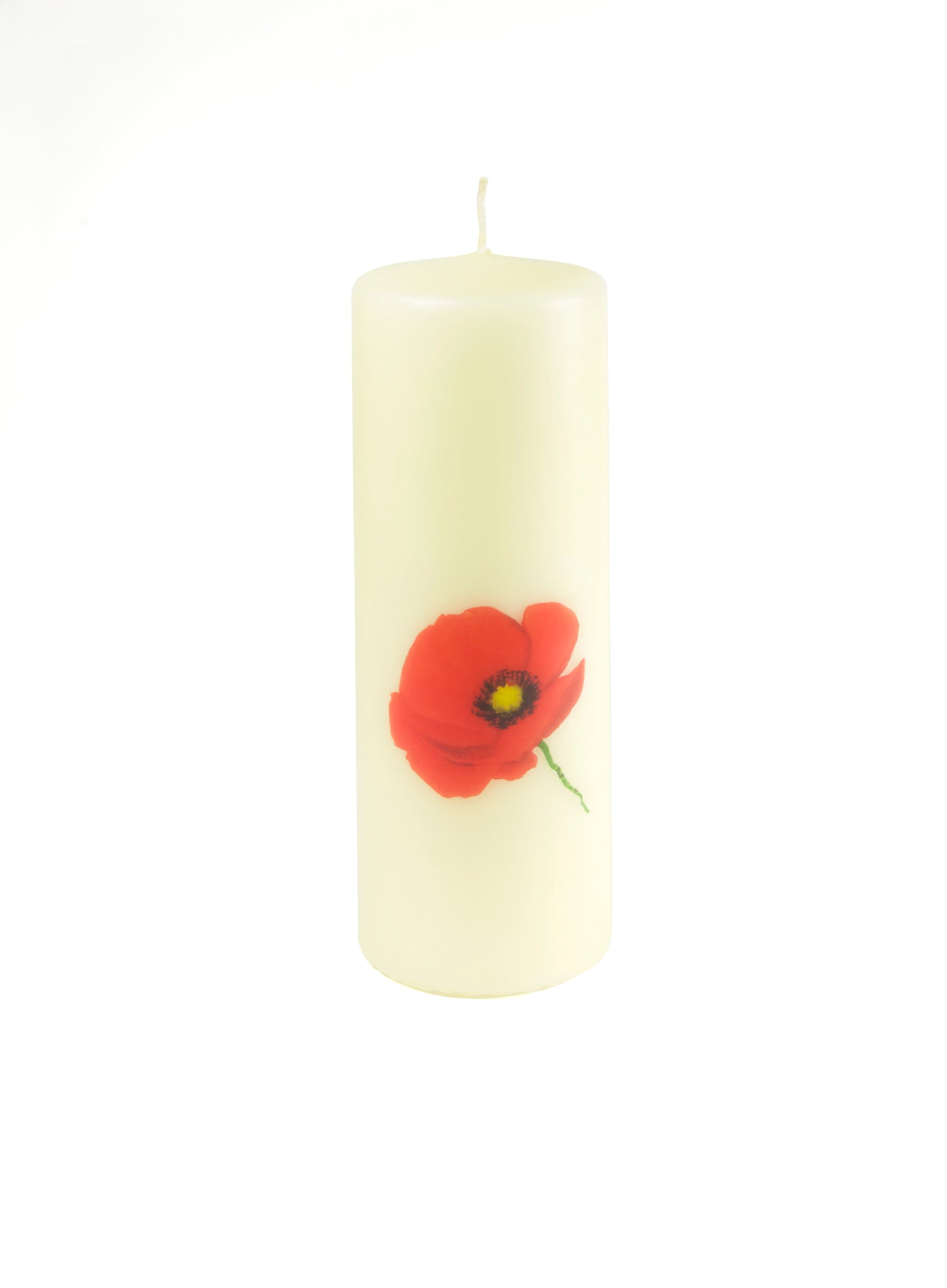 Exclusive Km Candle With Poppy Design (New) 8" X  2 6/8"   (2907)Exclusive Km Candle With Poppy Design (New) 8" X  2 6/8"   (2907)