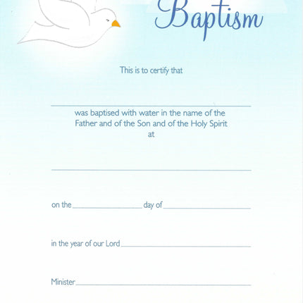 Baptism Certificate - Dove & Clouds - Child