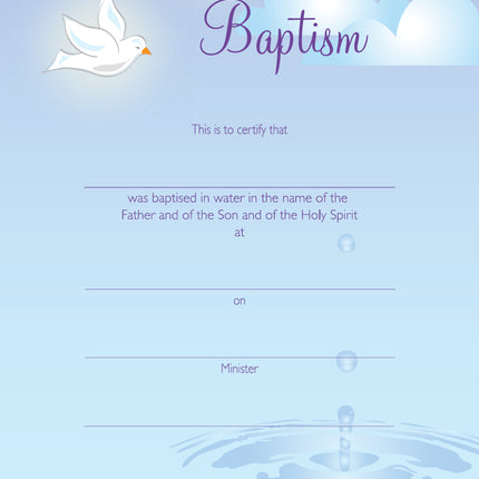 Baptism Certificate - Doves and Water Drop - Adult