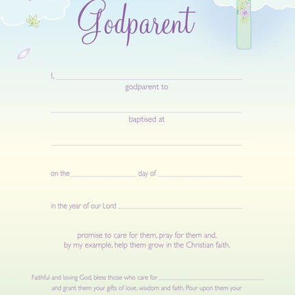 Godparent Certificate - Cross with Flowers