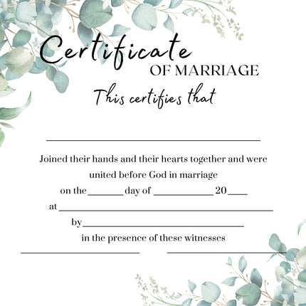 Marriage Certificate - Eucalyptus