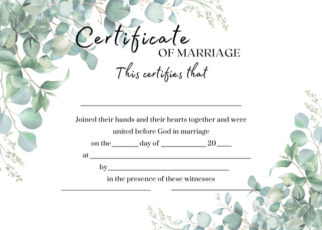 Marriage Certificate - Eucalyptus
