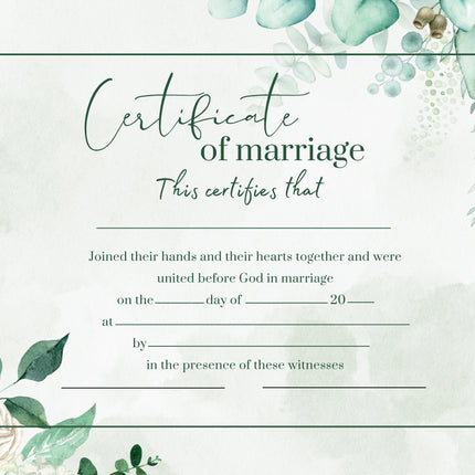 Marriage Certificate - Eucalyptus & Rose