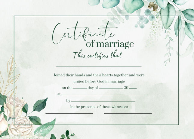 Marriage Certificate - Eucalyptus & Rose