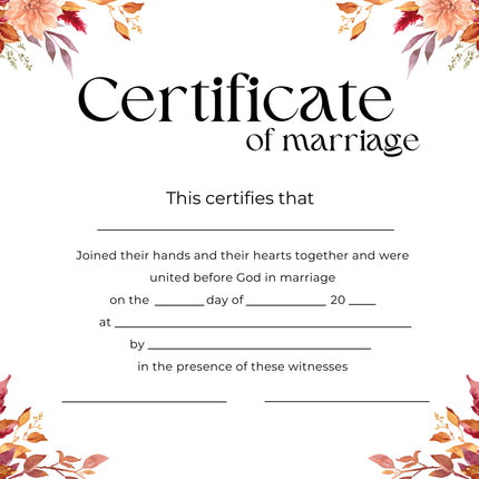 Marriage Certificate - Autumnal Roses