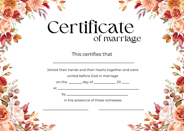 Marriage Certificate - Autumnal Roses