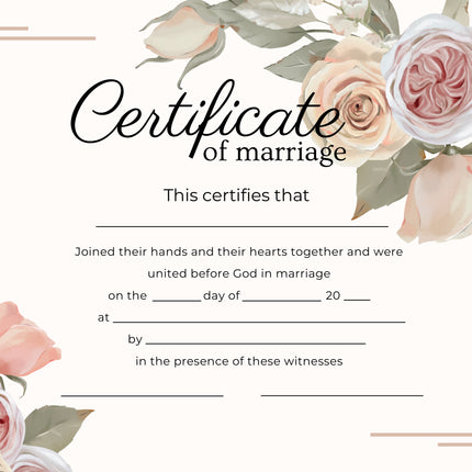 Marriage Certificate - Roses