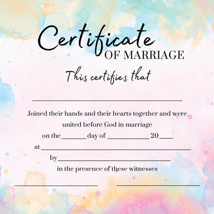 Marriage Certificate - Watercolour Rainbow