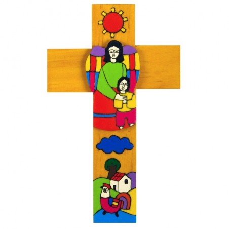 Boy with Guardian Angel Wooden Cross