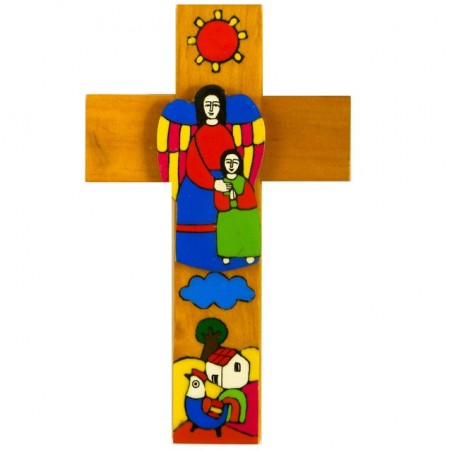 Girl with Guardian Angel Wooden  Cross