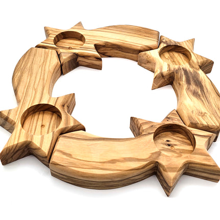 Olive Wood Advent Star Tealight Holders