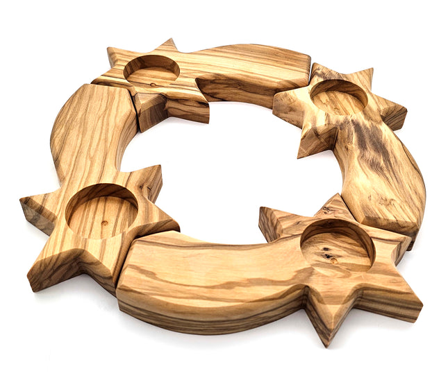 Olive Wood Advent Star Tealight Holders