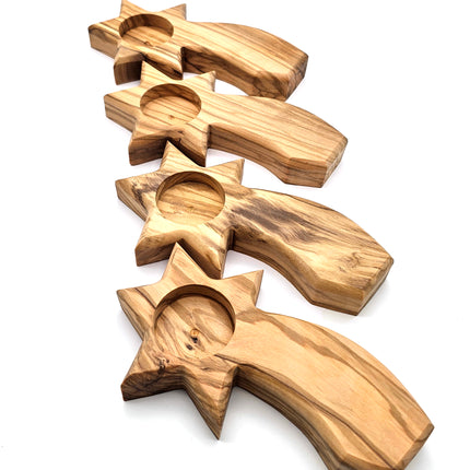 Olive Wood Advent Star Tealight Holders