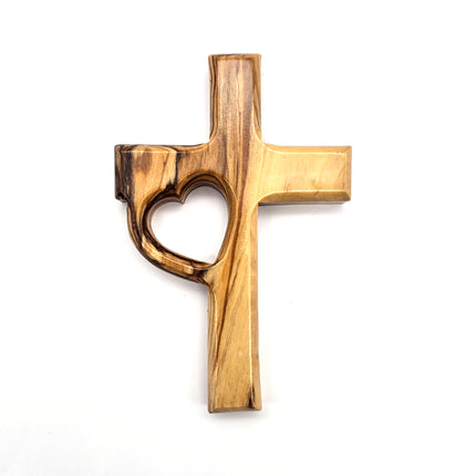 Olive Wood Cross with Heart