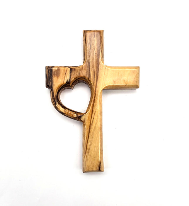 Olive Wood Cross with Heart