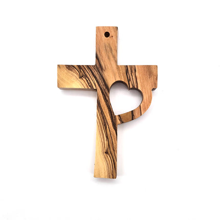 Olive Wood Cross with Heart