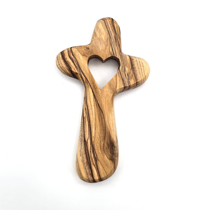 Olive Wood Holding Cross with Heart