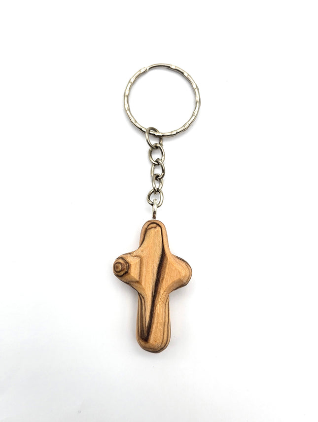 Olive Wood Cross Keyring