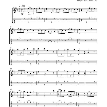 Classical Uke Baritone sample page: Canarios by Gaspar Sanz, arranged by Paul Mansell