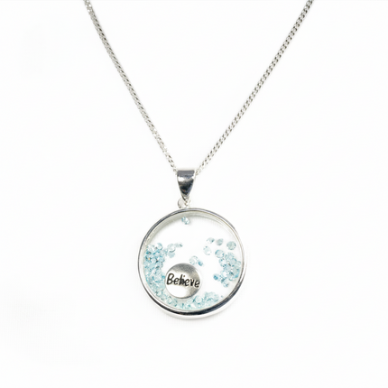 Sterling Silver Believe Charm Pendant Necklace, With 41cm Sterling Silver Chain (SP772C)