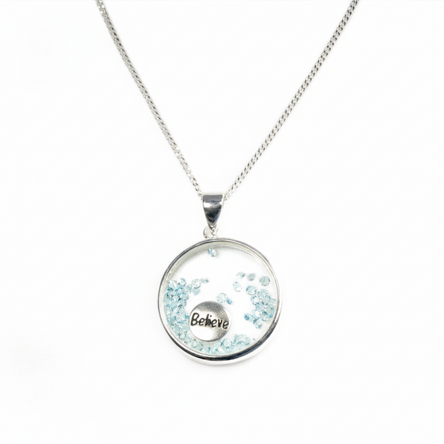 Sterling Silver Believe Charm Pendant Necklace, With 41cm Sterling Silver Chain (SP772C)