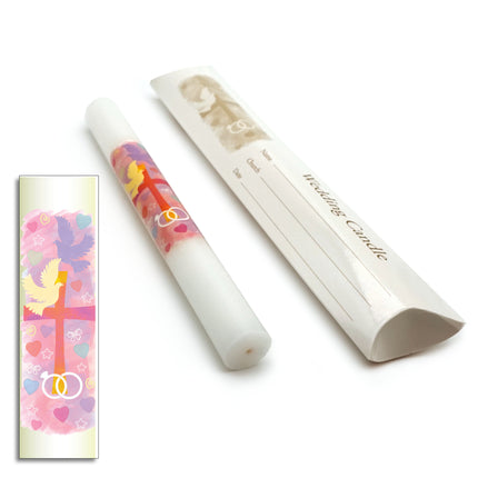 9" Watercolour Wedding Candle - Dove, Cross & Rings
