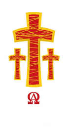 Candle Sticker- Three Red And Gold Crosses (Without Year)