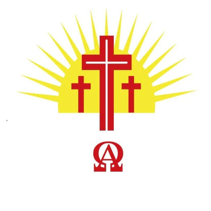 Candle Sticker - Three Red And Gold Crosses With Sun (Without Year)
