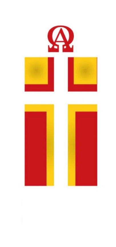 Candle Sticker- Red And Gold Block Cross (Without Year)