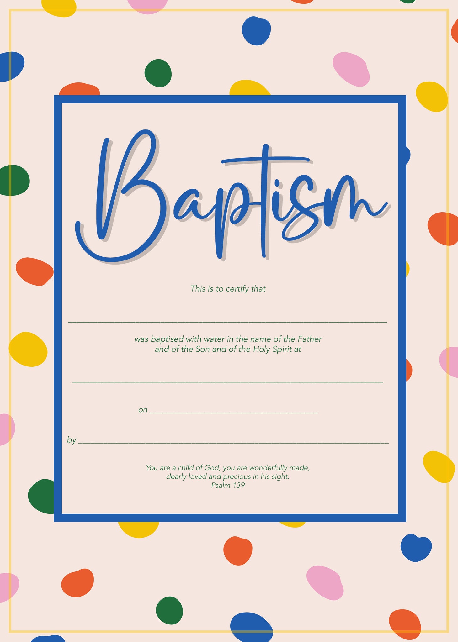 Baptism Certificate - Dots (Child) - 10 pack