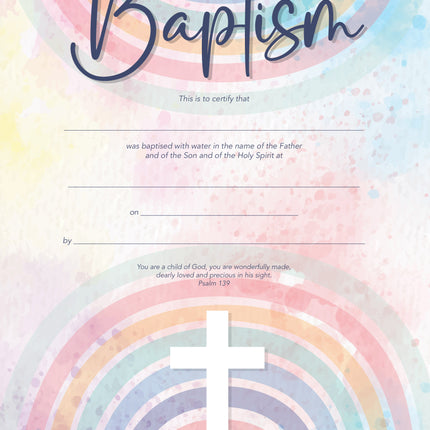 Baptism Certificate - Cross with Rainbow - Child