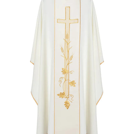 Chasuble - Cross & Wheat - Cream & Gold