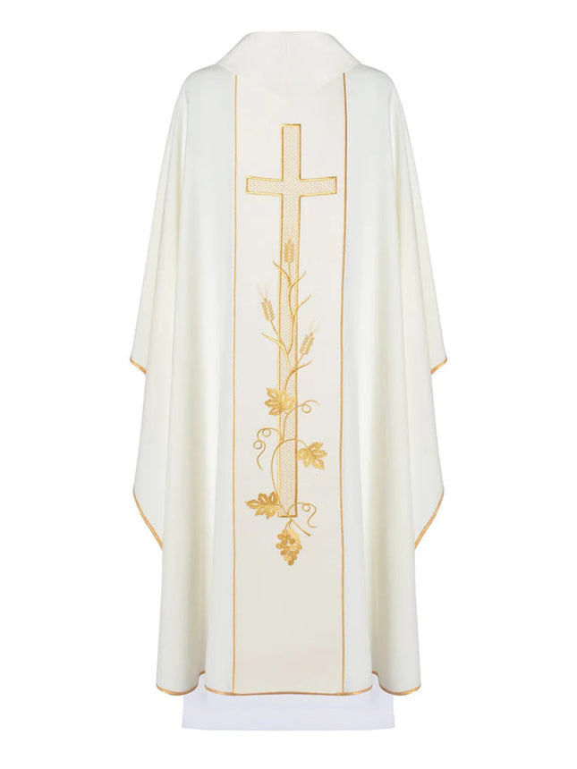 Chasuble - Cross & Wheat - Cream & Gold