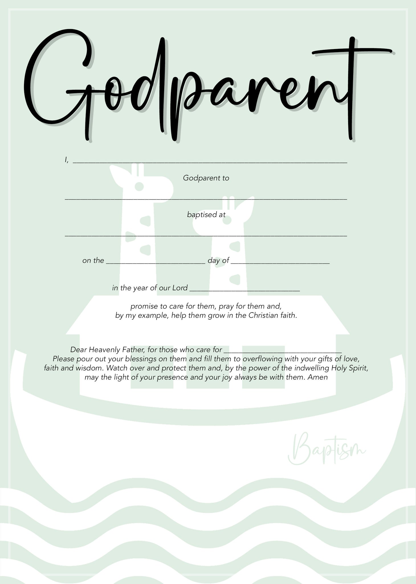 Godparent Certificate - Arc - 10 pack