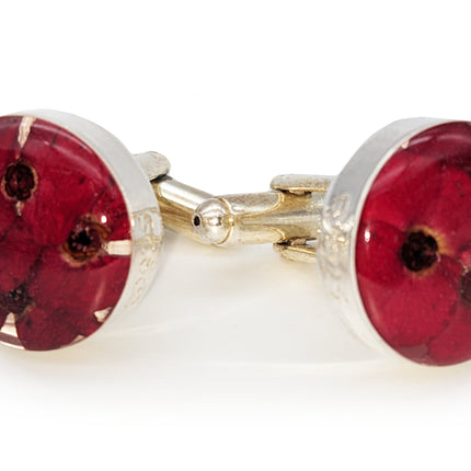Remembrance Silver Poppy Round Cufflinks