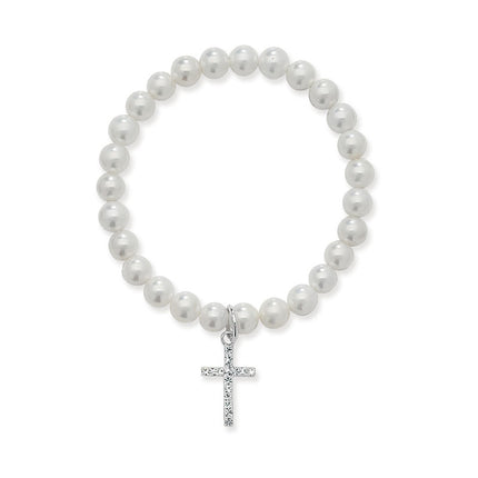 White Pearl Bracelet With Cross Charm (SBR168B)