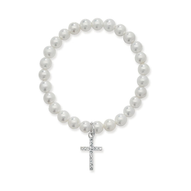 White Pearl Bracelet With Cross Charm (SBR168B)