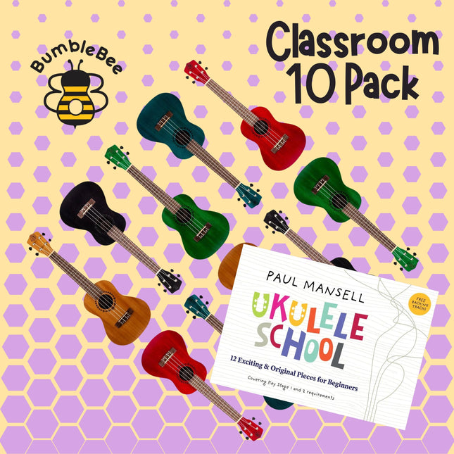 Bumblebee Wooden Concert Complete Classroom Ukulele 10 Pack