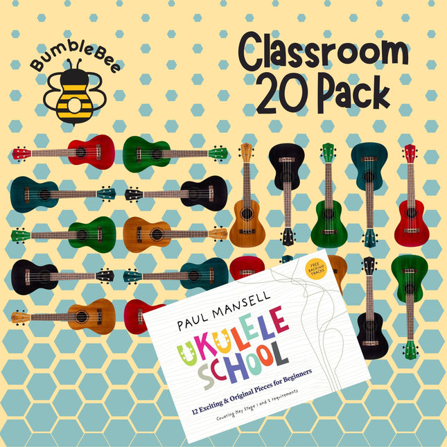 Bumblebee Wooden Concert Complete Classroom Ukulele 20 Pack