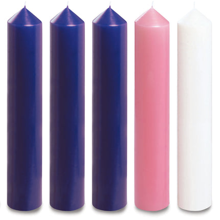 Purple, pink and white Advent candle set, 18in x 2in - 3 purple, 1 pink, 1 white