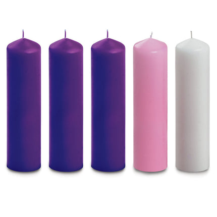 Purple, pink and white Advent candle set, 8in x 2in - 3 purple, 1 pink, 1 white