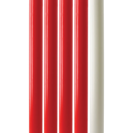 Red and white Advent candle set, 10in x 7/8in - 4 red, 1 white
