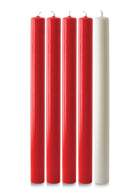 Red and white Advent candle set, 10in x 7/8in - 4 red, 1 white