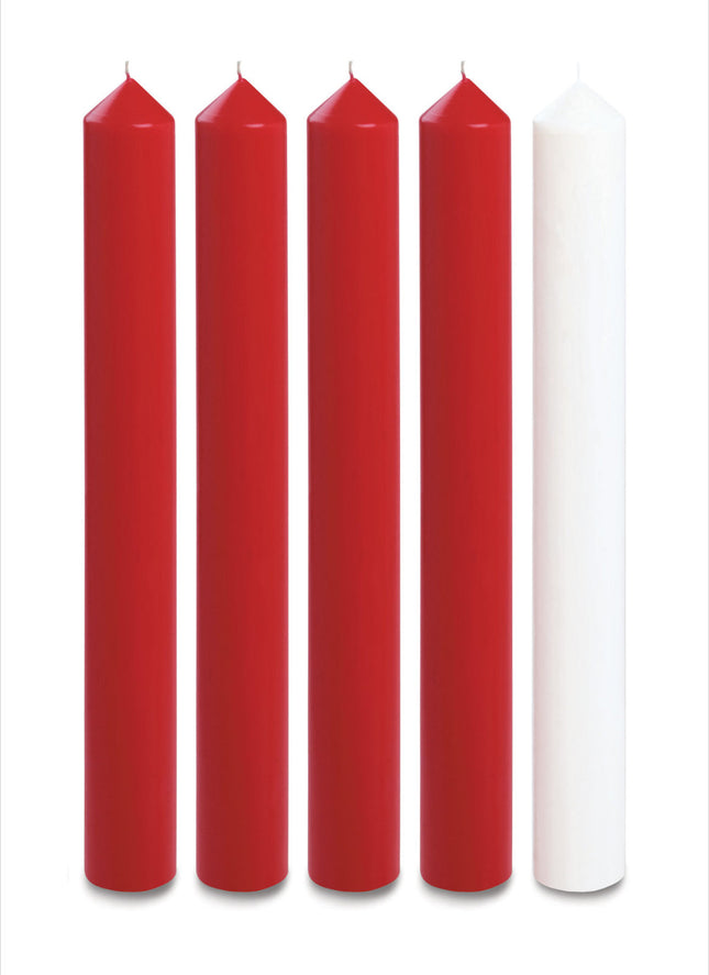 Advent Candles - 18in x 2in - 4x Red & 1x White (Set of 5)