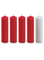Red and white Advent candle set, 8in x 2in - 4 red, 1 white