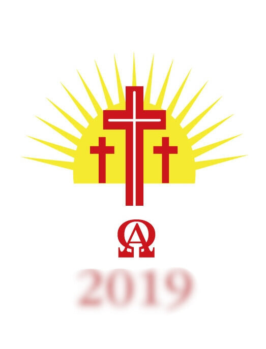 Candle Transfer -Three Red And Gold Crosses With Sun