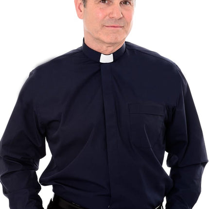1.25 inch tunnel collar clerical shirt - Navy