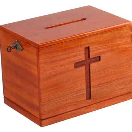 Offering Box Lockable With Carved Cross - Large